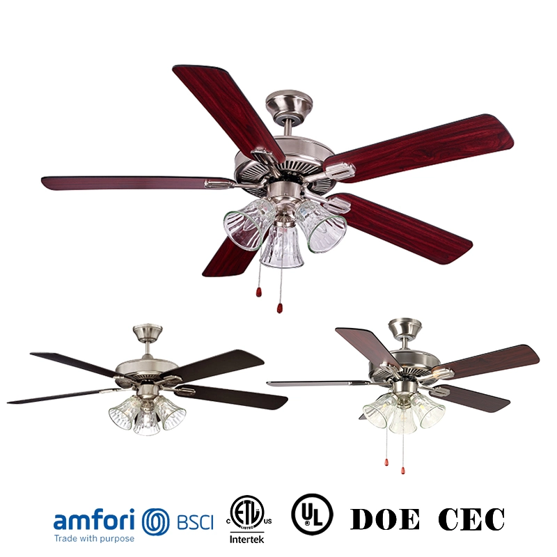 Crystal Style Ceiling Fan Light 110V 220V Wood Blades Fans Living Room Dining Room Retro Remote Control 52 Inch 5 Blade Fan