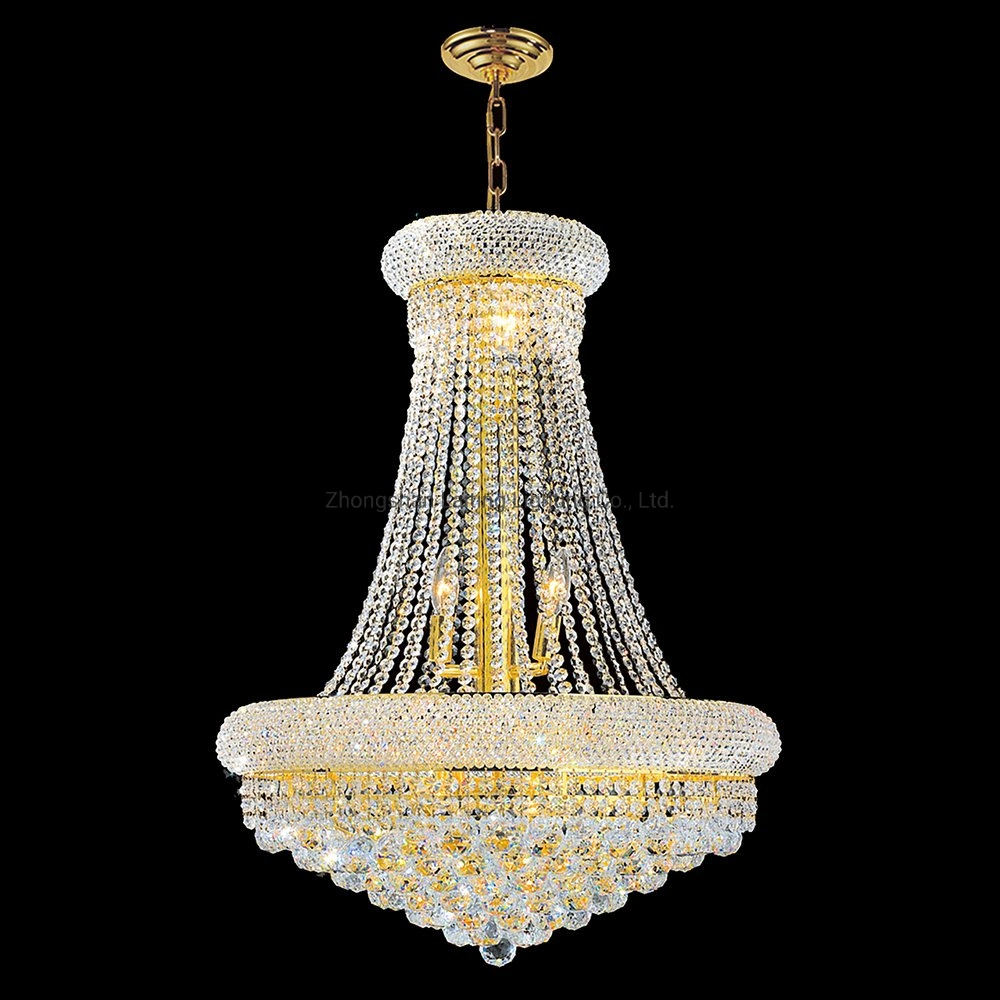 Dining Size Suspension Luster LED Luxury French Empire Gold Crystal Chandelier Lighting Modern Crystal Hanging Light