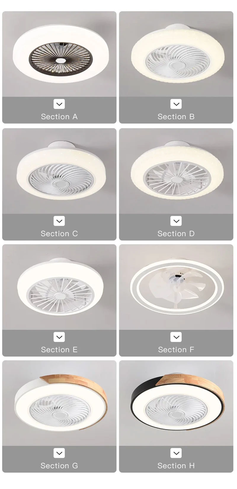 Low Noise Modern Indoor Bedroom Decorative Smart Control Dimmable LED Ceiling Fan