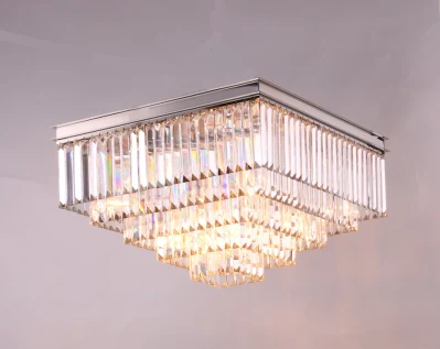 Art Deco Style Odeon Clear Glass Fringe Square Ceiling Lamp