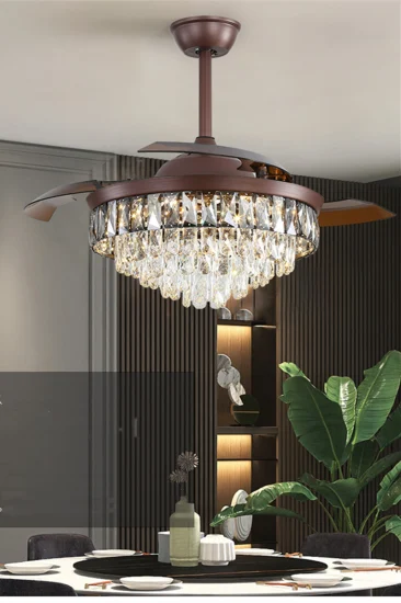 Luxury Design 42 Inch Folding Hidden Blade High Quality Chandelier Crystal Ceiling Fan