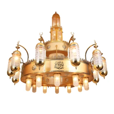 Zhongshan Factory Mosque Customized Design Islamic Large Lighting Fixture K9 Crystal Custom Temples Chandelier